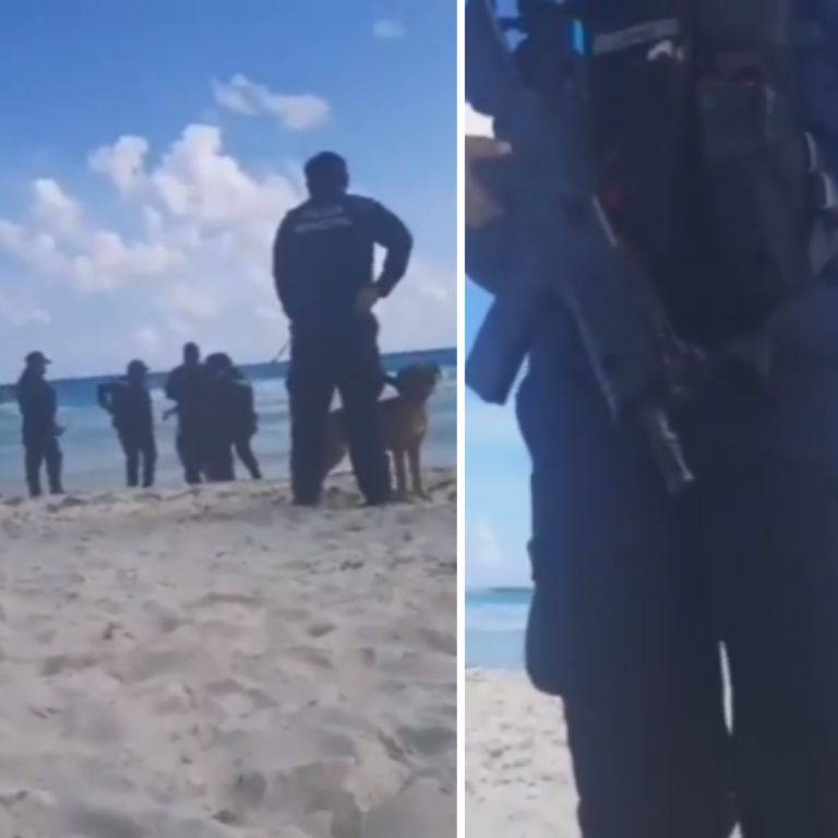 Exhiben a policías de Cancún que someten a un hombre por pasear a su perro en la playa