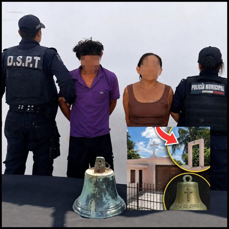Recuperan campana robada de iglesia en Progreso; pareja termina detenida